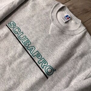 Vintage Russell Athletic Sweatshirt L Made in USA Grey Scubapro Diving Graphic
